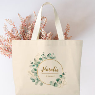 Elegant luxury gold and greenery Bridal party  Large Tote Bag