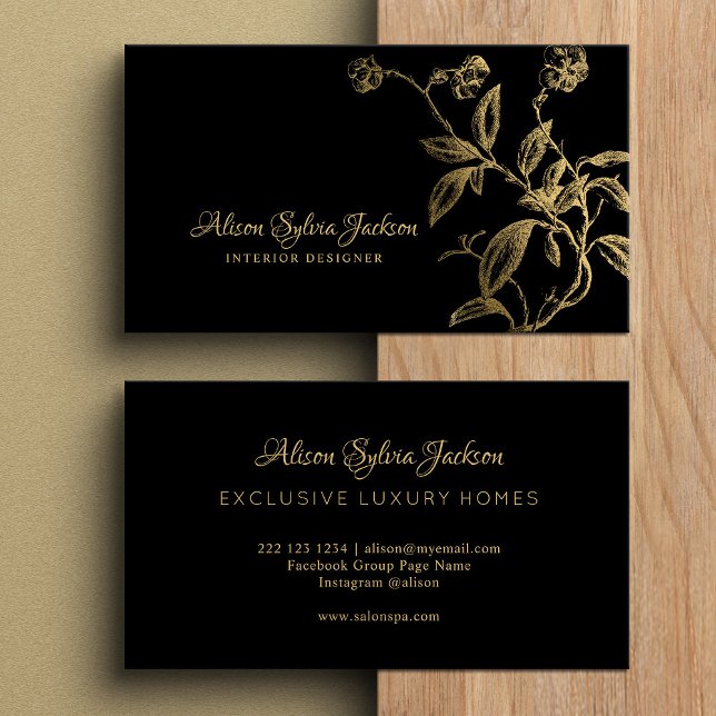 Elegant luxury gold black calligraphy script  business card (Creator Uploaded)