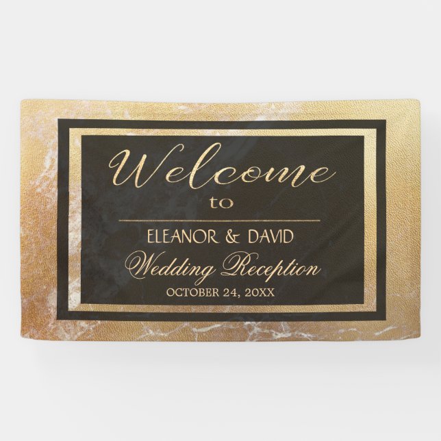 Elegant luxury gold black marble wedding script banner (Horizontal)
