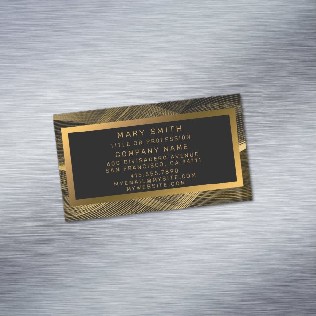 Elegant Luxury Gold Black Wave Magnetic Business Card (In Situ)