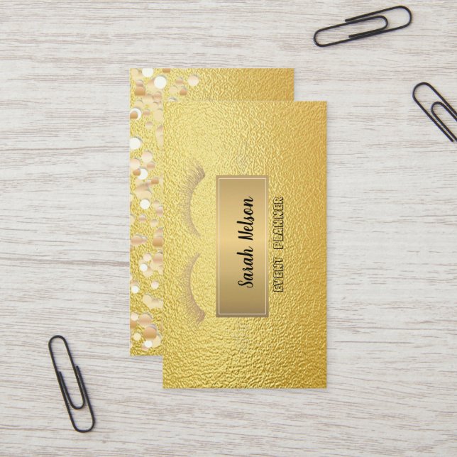 Elegant Luxury Gold Faux Lashes Business Card (Front/Back In Situ)