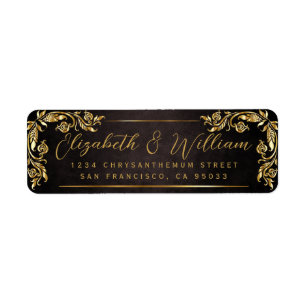 Elegant luxury Gold Floral  & Dark Return Address 