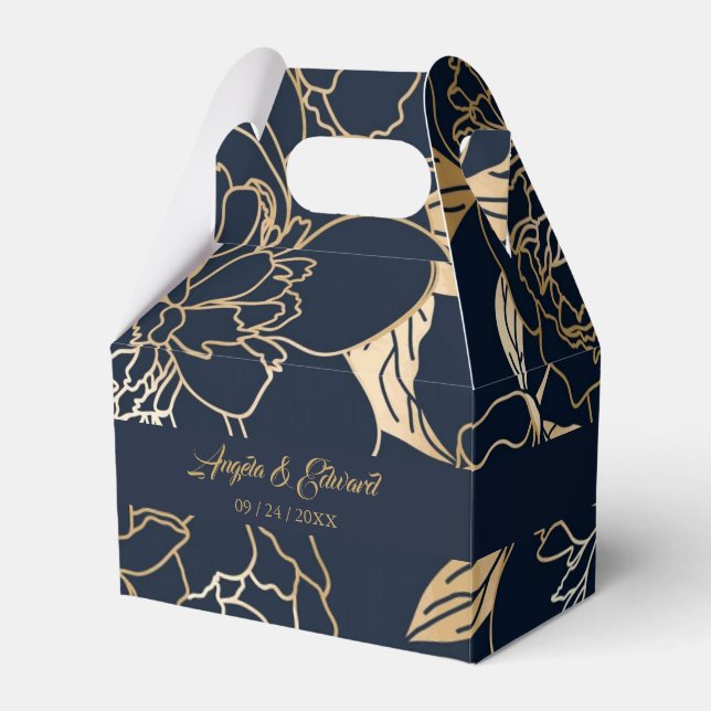 Elegant Luxury Gold Florals Wedding Favour Box (Front Side)
