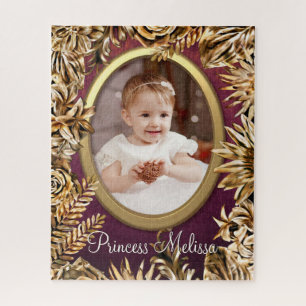 Elegant Luxury Gold Flowers Add Your Photo Custom Jigsaw Puzzle
