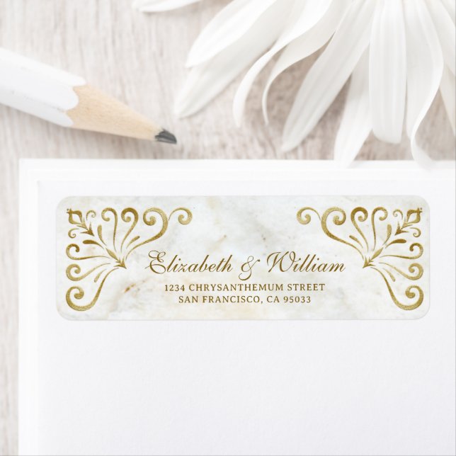 Elegant Luxury Gold Frame Stone Return Address (Insitu)