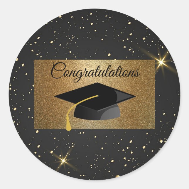 Elegant,Luxury,Gold Glitter,Stylish,Graduation Cap Classic Round Sticker (Front)