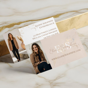 Elegant Luxury Gold Marble Script Monogram Photos Business Card