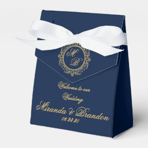 Elegant Luxury Gold Monogram Navy Blue Wedding Favour Box