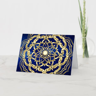 Elegant Luxury Gold & Navy Blue Mandala Reiki Yoga Foil Holiday Card