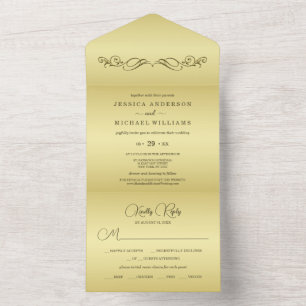 Elegant Luxury Gold Ornate wedding All In One Invitation
