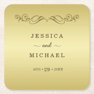 Elegant Luxury Gold Ornate wedding Square Paper Coaster