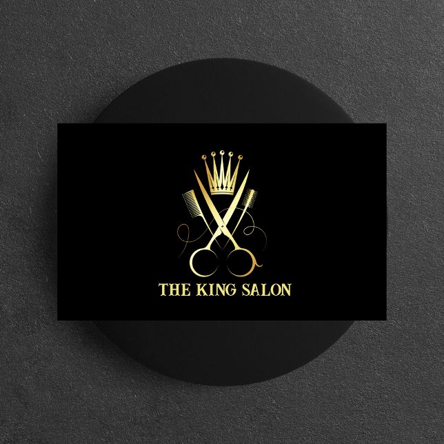Elegant Luxury Gold Scissor & Black Hair Stylist  Business Card (Creator Uploaded)