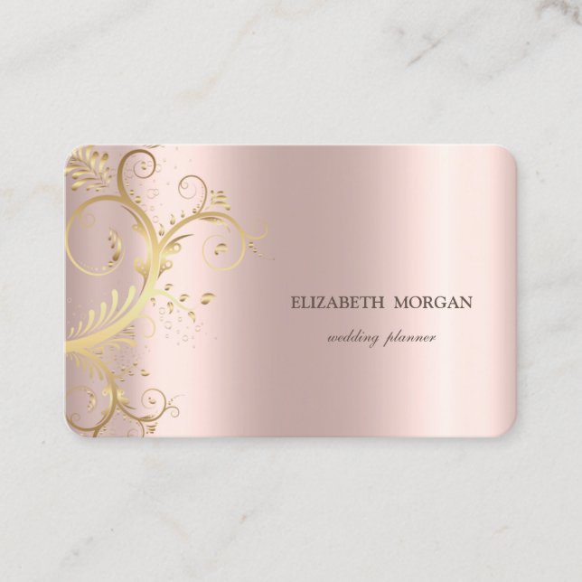 Elegant Luxury Gold Swirls Rose Gold  Business Card (Front)