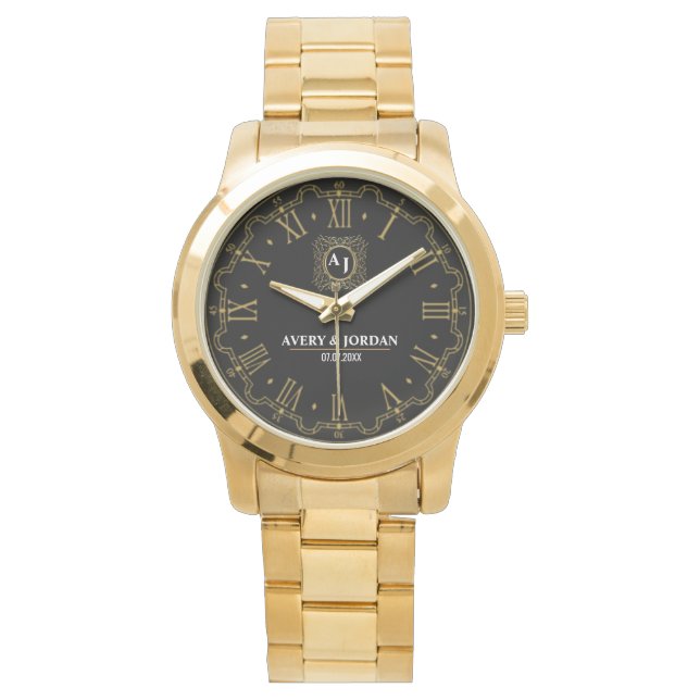 Elegant Luxury Golden Vintage Monogram  Watch (Front)