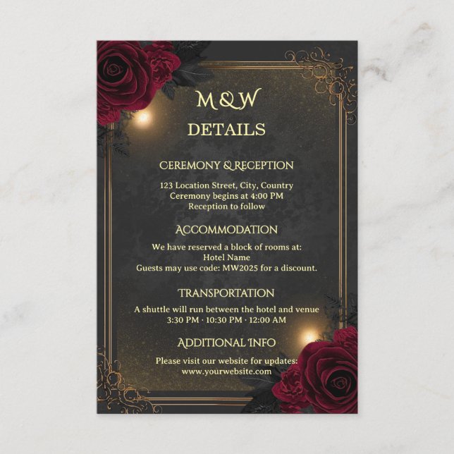 Elegant Luxury Goth Glam Wedding Enclosure Card (Front)