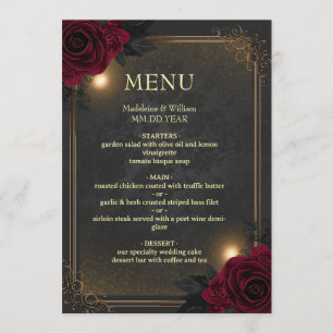 Elegant Luxury Goth Glam Wedding Menu