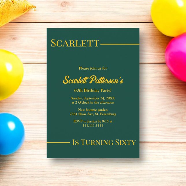 Elegant Luxury Green And Gold Modern Birthday Invitation (Creator Uploaded)