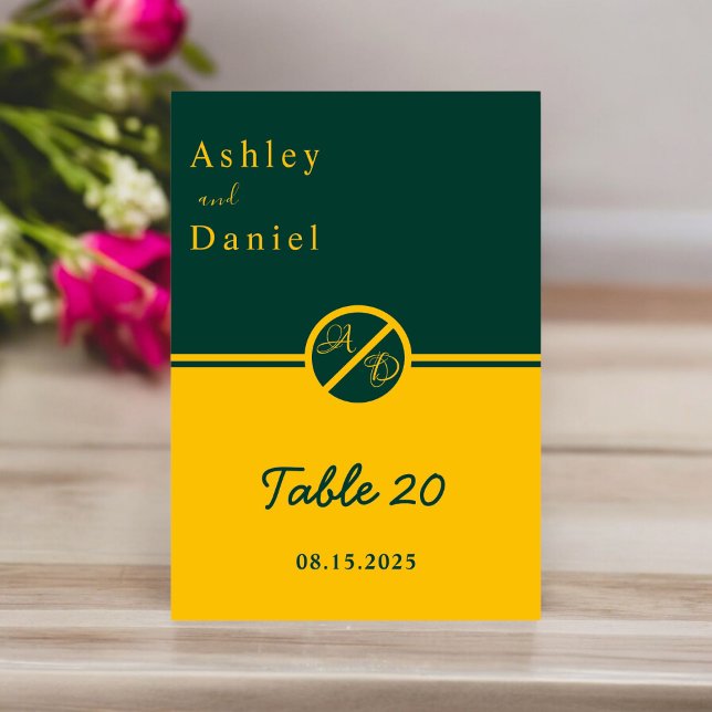 Elegant Luxury Green And Gold Monogram Wedding Table Number (Creator Uploaded)