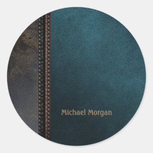 Elegant Luxury Green Brown Leather Look Classic Round Sticker