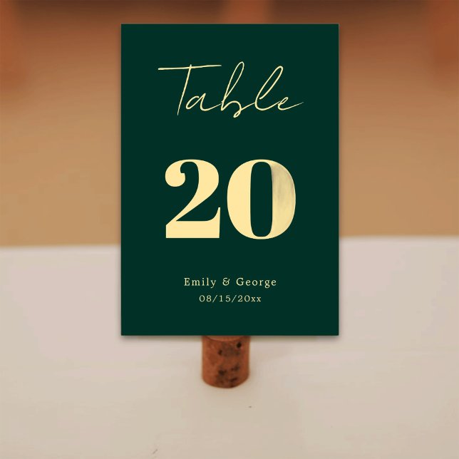 Elegant Luxury Green Gold Script Modern Wedding Table Number (Creator Uploaded)