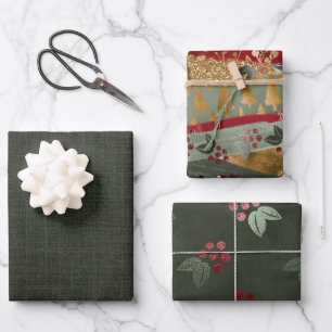 Elegant Luxury Green Red Gold Christmas Holiday Wrapping Paper Sheet