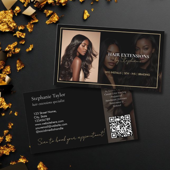 Elegant Luxury Hair Stylist Extensions Wigs  Photo Business Card (Creator Uploaded)