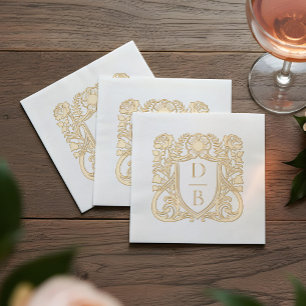 Elegant Luxury Hand Drawn Crest Wedding Monogram Foil Napkins
