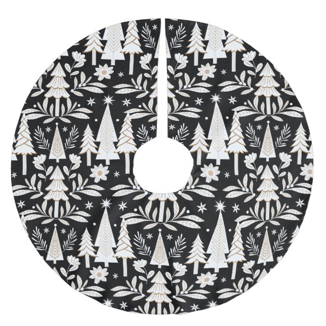 Elegant Luxury Holiday Evergreen Forest & Floral  Brushed Polyester Tree Skirt (Front)