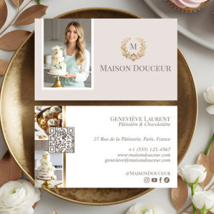 Elegant Luxury Home Baker Floral Crest Monogram  Business Card