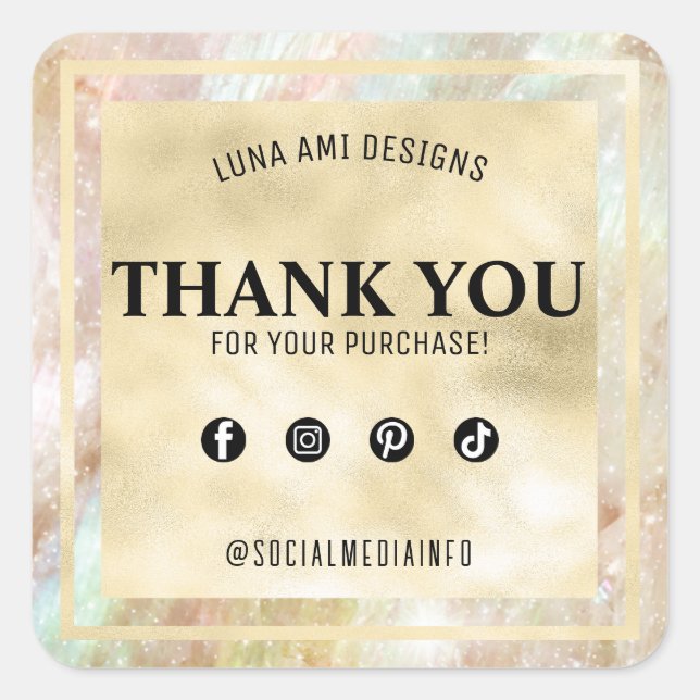  Elegant Luxury Iridescent Holographic Thank You Square Sticker (Front)