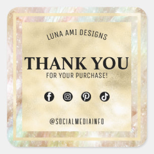 Elegant Luxury Iridescent Holographic Thank You Square Sticker