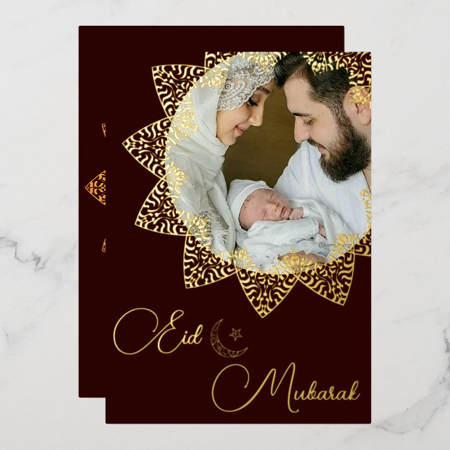 Elegant Luxury Islamic Mandala Eid Mubarak Photo Foil Holiday Card (Front/Back)