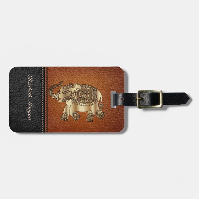 Elegant Luxury ,Leathe Look,Elephant, Paisley Luggage Tag (Front Horizontal)