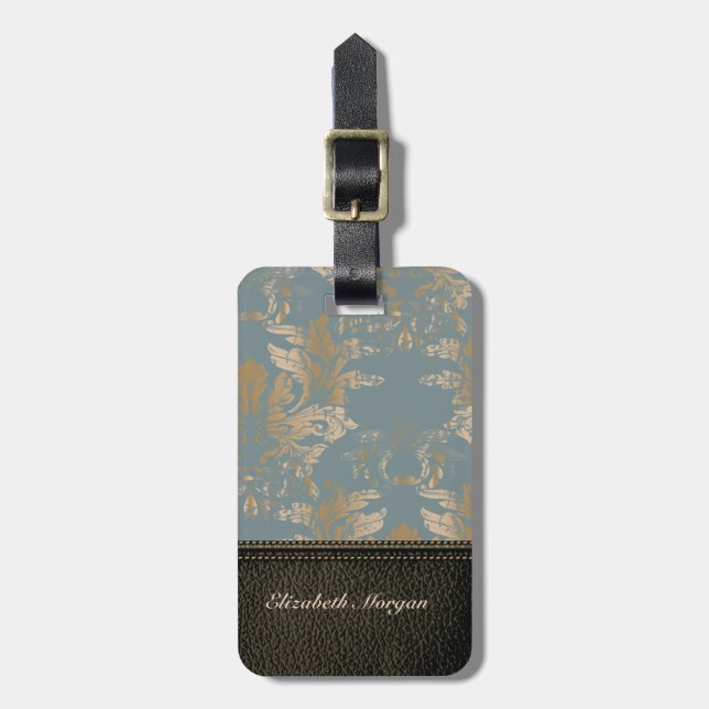 Elegant Luxury ,Leathe Look,Vintage Damask  Luggage Tag (Front Vertical)