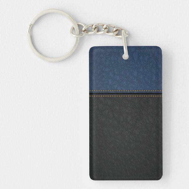 Elegant Luxury Leather Look Blue Black Key Ring (Front)