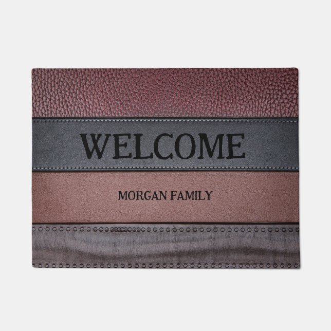Elegant Luxury Leather Look Brown Black Doormat (Front)