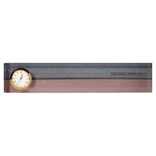 Elegant Luxury Leather Look Brown Black Nameplate (Front)