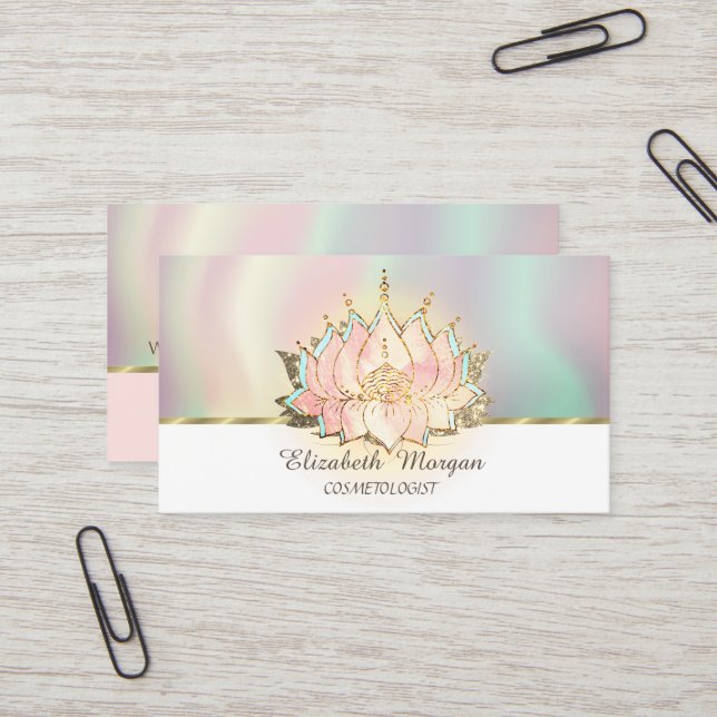 Elegant Luxury Lotus Colourful Holographic Business Card (Front/Back In Situ)