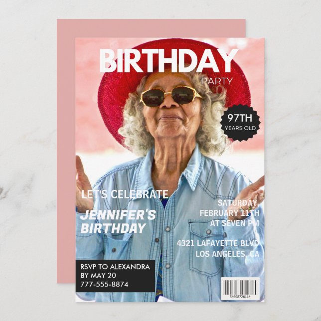 Elegant Luxury Magazine Photo 97th birthday Invitation (Front/Back)