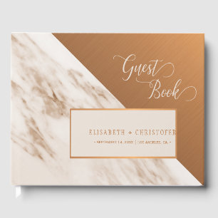 Elegant luxury marble copper monogram wedding guest book