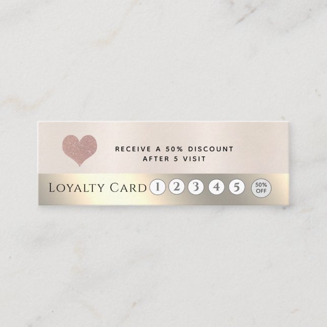 Elegant luxury metallic pearl pink heart loyalty card (Front)