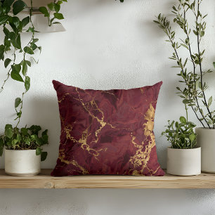 Elegant Luxury Modern Burgundy Gold Marble Cushion