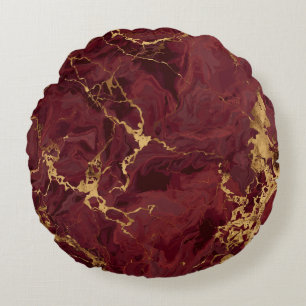 Elegant Luxury Modern Burgundy Gold Marble Round Cushion