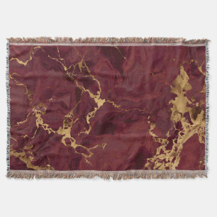 Elegant Luxury Modern Burgundy Gold Marble Throw Blanket