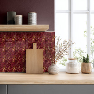 Elegant Luxury Modern Burgundy Gold Marble Tile