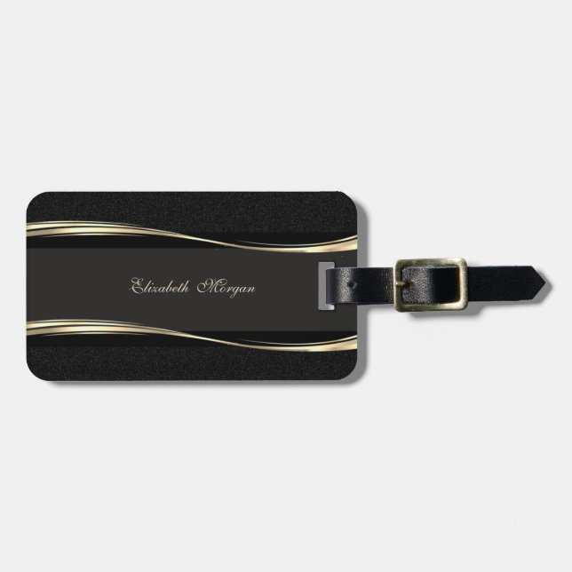 Elegant Luxury  Modern,Gold,Black = Luggage Tag (Front Horizontal)