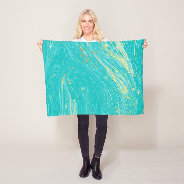 Elegant luxury Modern Marble Gold Blue  Design Fleece Blanket (In Situ)