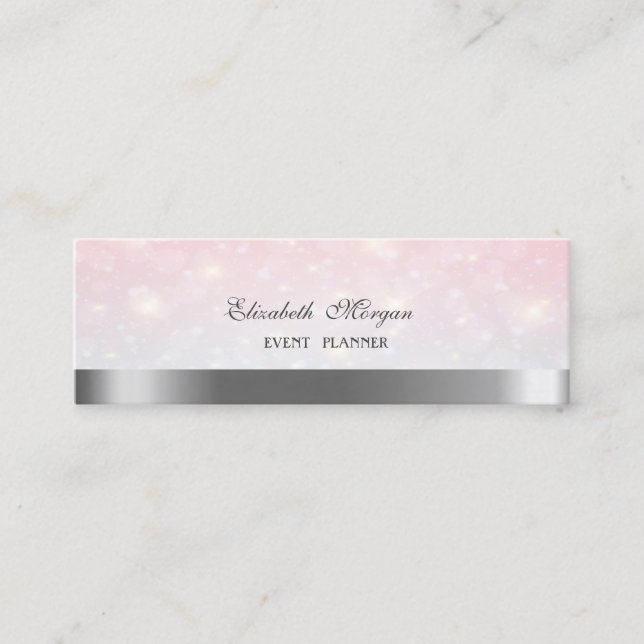 Elegant Luxury  Modern, Silver Stripe, Bokeh Mini Business Card (Front)