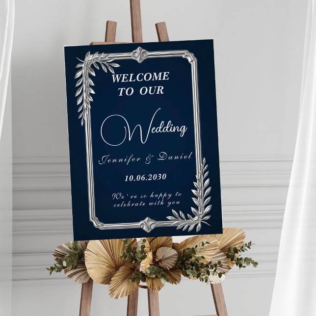 Elegant Luxury Navy Blue and Silver  Wedding Sign (Creator Uploaded)