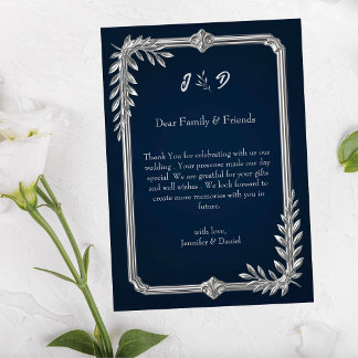Elegant Luxury Navy Blue and Silver Wedding Thank You Card